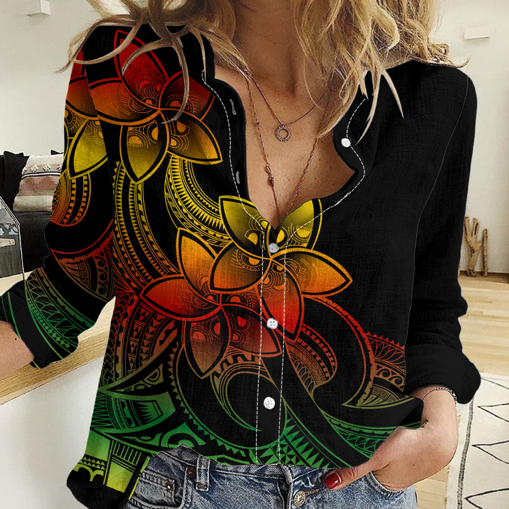 Polynesian Pride Plumeria Flowers Women Casual Shirt Polynesian Tribal Reggae Vibe - Wonder Print Shop