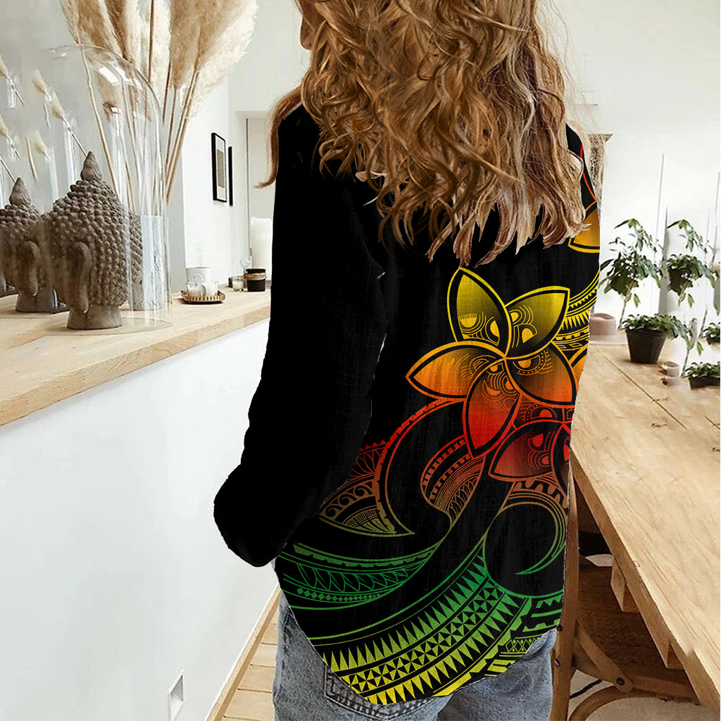Polynesian Pride Plumeria Flowers Women Casual Shirt Polynesian Tribal Reggae Vibe - Wonder Print Shop