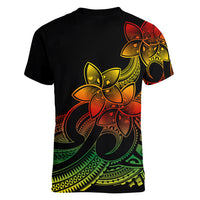 Polynesian Pride Plumeria Flowers Women V Neck T Shirt Polynesian Tribal Reggae Vibe - Wonder Print Shop