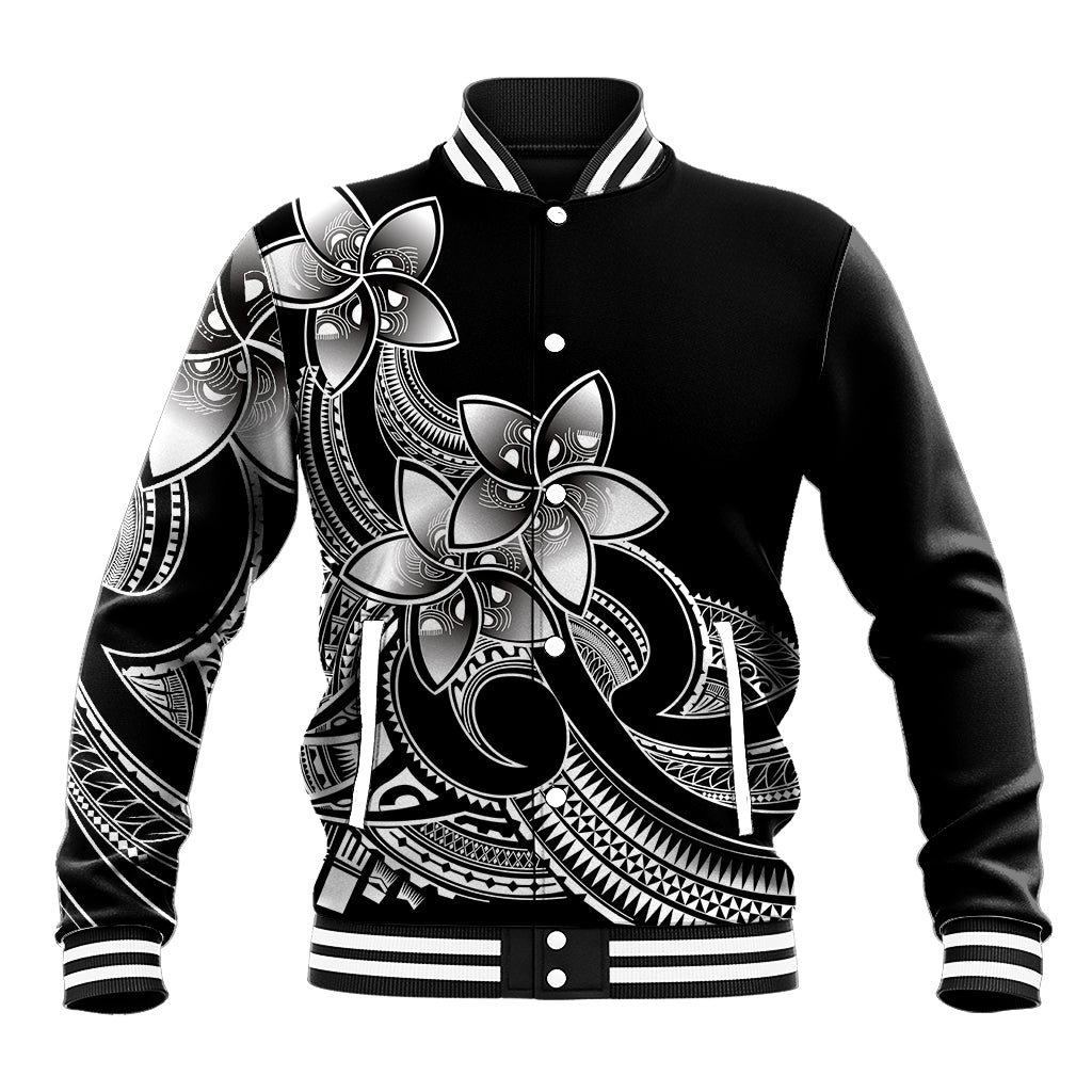 Polynesian Pride Plumeria Flowers Baseball Jacket Polynesian Tribal White Vibe LT9 - Wonder Print Shop