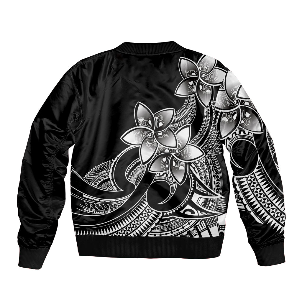 Polynesian Pride Plumeria Flowers Bomber Jacket Polynesian Tribal White Vibe LT9 - Wonder Print Shop