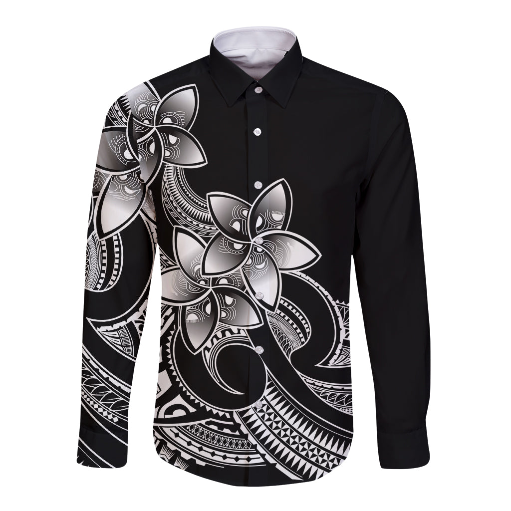 Polynesian Pride Plumeria Flowers Long Sleeve Button Shirt Polynesian Tribal White Vibe - Wonder Print Shop