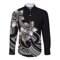 Polynesian Pride Plumeria Flowers Long Sleeve Button Shirt Polynesian Tribal White Vibe - Wonder Print Shop