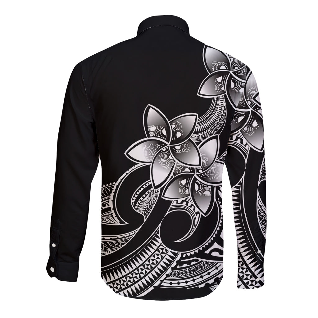 Polynesian Pride Plumeria Flowers Long Sleeve Button Shirt Polynesian Tribal White Vibe - Wonder Print Shop