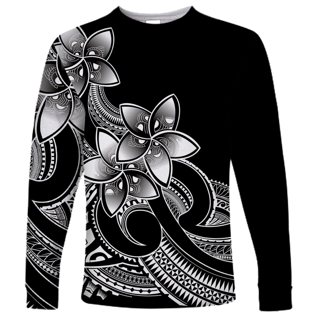 Polynesian Pride Plumeria Flowers Long Sleeve Shirt Polynesian Tribal White Vibe - Wonder Print Shop