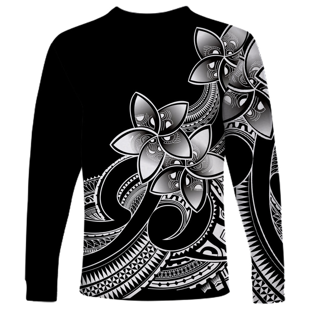 Polynesian Pride Plumeria Flowers Long Sleeve Shirt Polynesian Tribal White Vibe - Wonder Print Shop