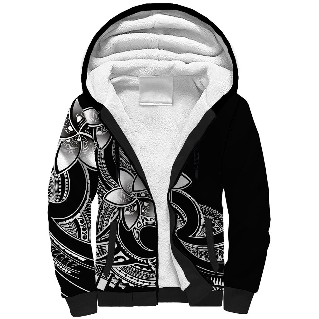 Polynesian Pride Plumeria Flowers Sherpa Hoodie Polynesian Tribal White Vibe - Wonder Print Shop