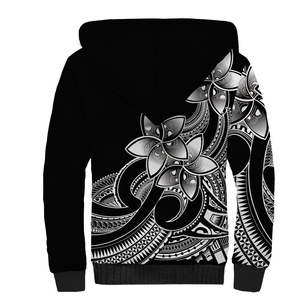 Polynesian Pride Plumeria Flowers Sherpa Hoodie Polynesian Tribal White Vibe - Wonder Print Shop