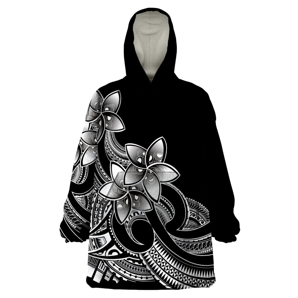 Polynesian Pride Plumeria Flowers Wearable Blanket Hoodie Polynesian Tribal White Vibe - Wonder Print Shop