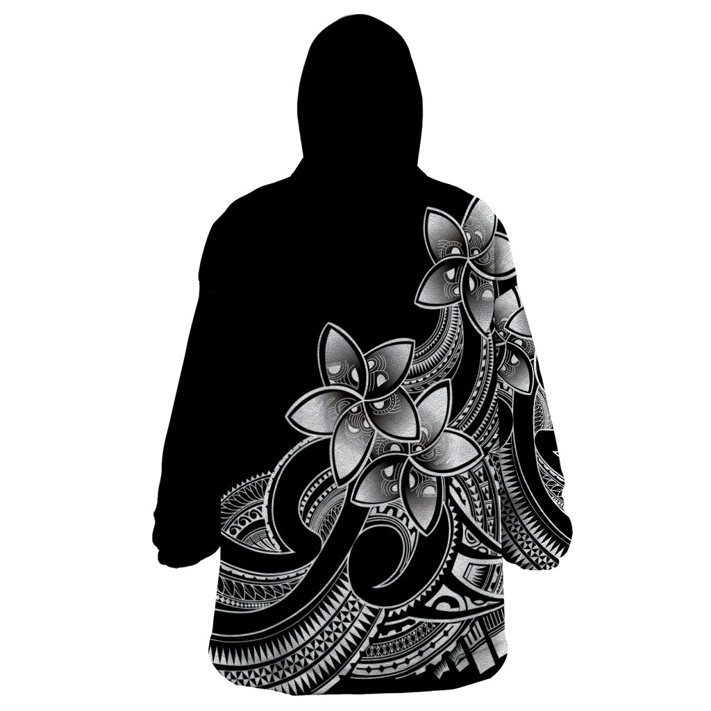 Polynesian Pride Plumeria Flowers Wearable Blanket Hoodie Polynesian Tribal White Vibe - Wonder Print Shop