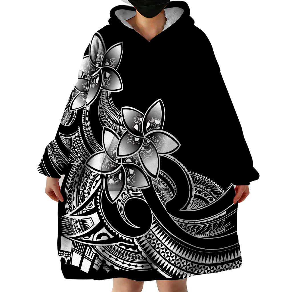 Polynesian Pride Plumeria Flowers Wearable Blanket Hoodie Polynesian Tribal White Vibe - Wonder Print Shop
