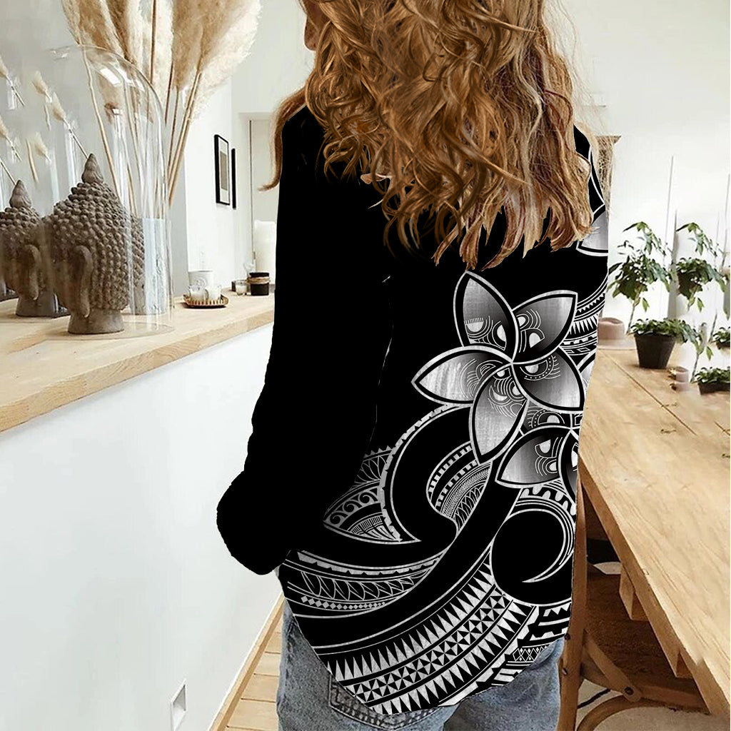 Polynesian Pride Plumeria Flowers Women Casual Shirt Polynesian Tribal White Vibe - Wonder Print Shop