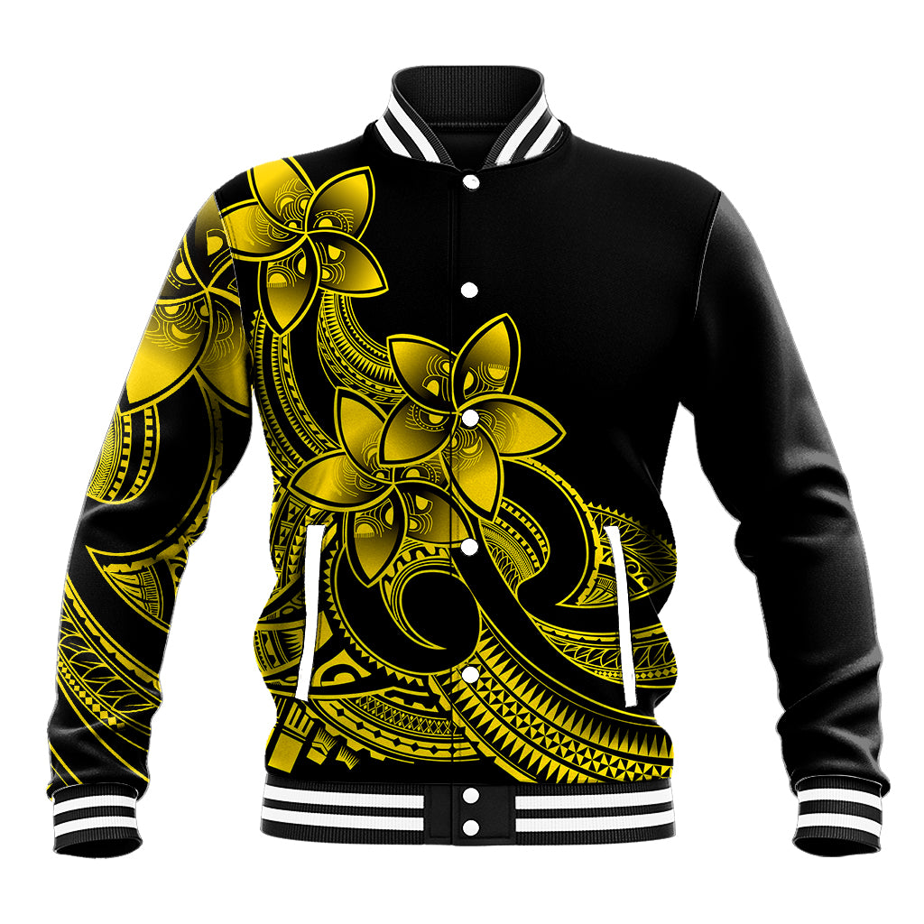 Polynesian Pride Plumeria Flowers Baseball Jacket Polynesian Tribal Yellow Vibe LT9 - Wonder Print Shop