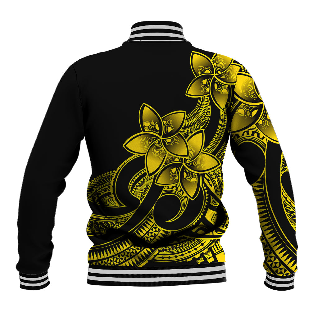 Polynesian Pride Plumeria Flowers Baseball Jacket Polynesian Tribal Yellow Vibe LT9 - Wonder Print Shop