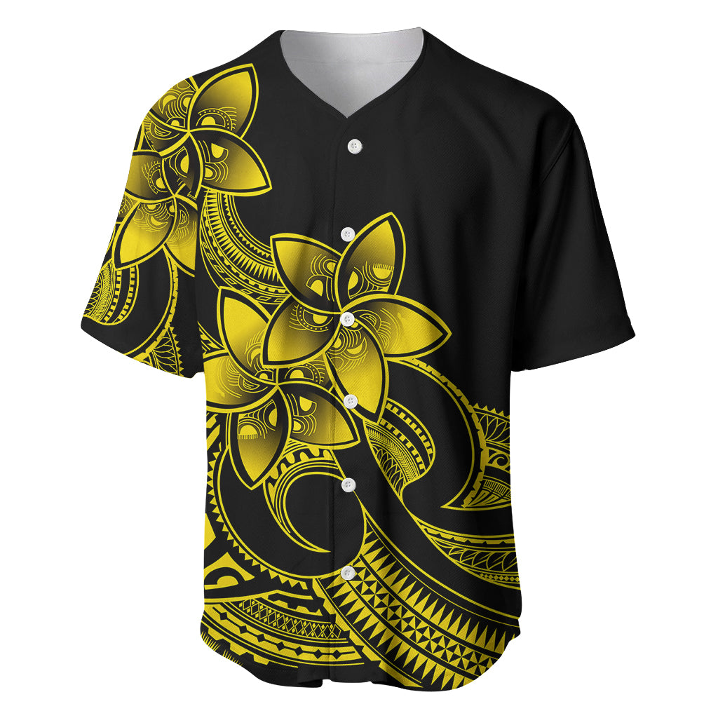 Polynesian Pride Plumeria Flowers Baseball Jersey Polynesian Tribal Yellow Vibe LT9 - Wonder Print Shop