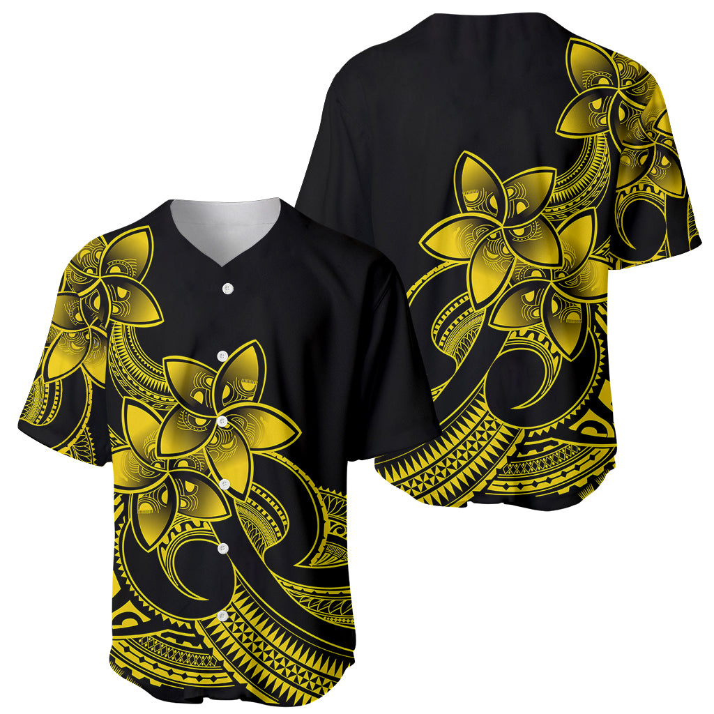 Polynesian Pride Plumeria Flowers Baseball Jersey Polynesian Tribal Yellow Vibe LT9 - Wonder Print Shop