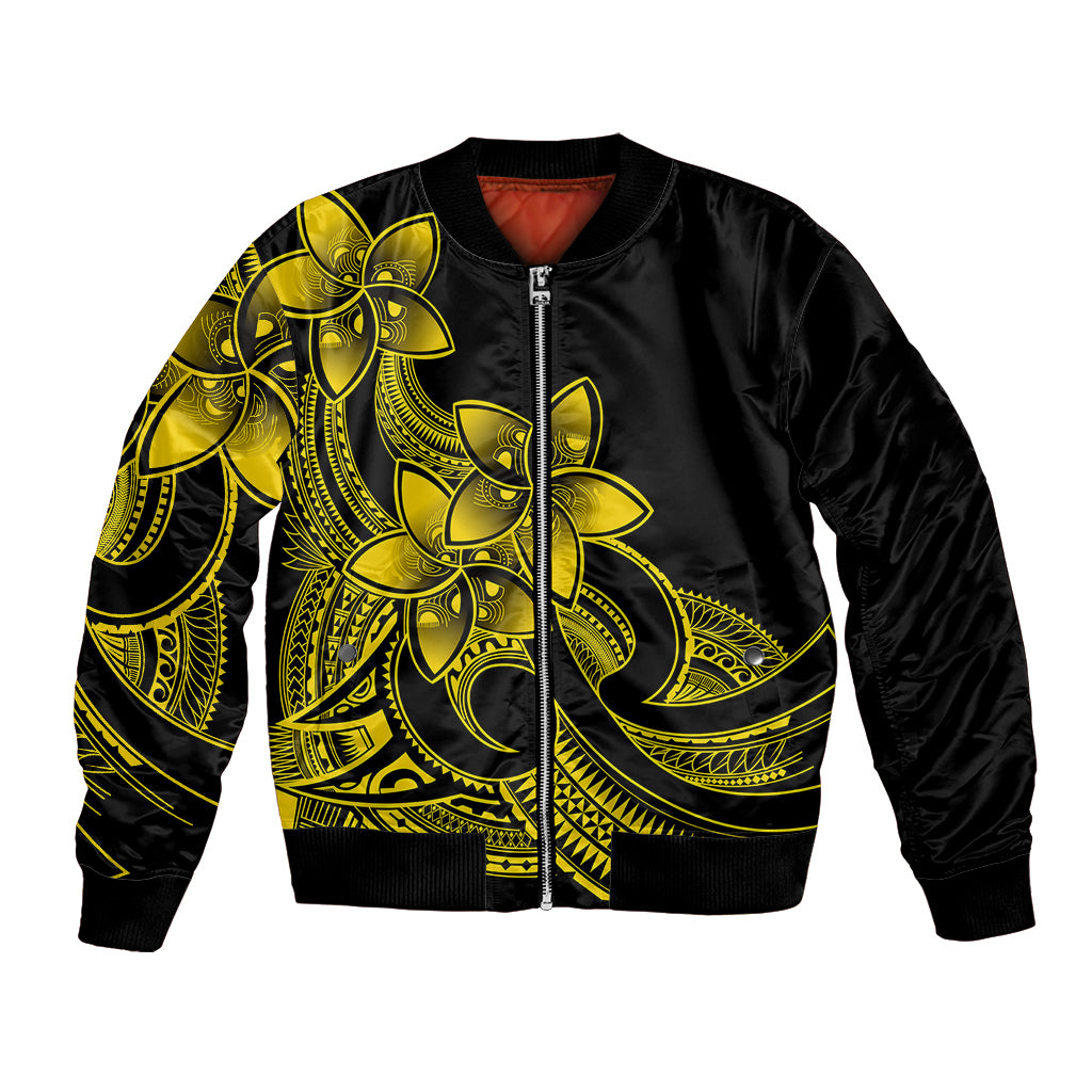 Polynesian Pride Plumeria Flowers Bomber Jacket Polynesian Tribal Yellow Vibe LT9 - Wonder Print Shop