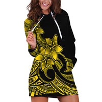 Polynesian Pride Plumeria Flowers Hoodie Dress Polynesian Tribal Yellow Vibe - Wonder Print Shop