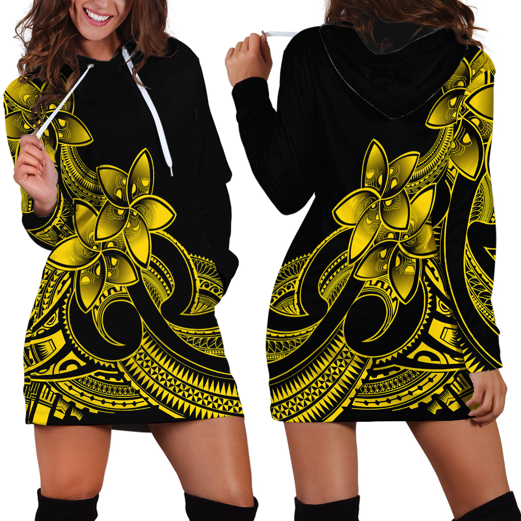 Polynesian Pride Plumeria Flowers Hoodie Dress Polynesian Tribal Yellow Vibe - Wonder Print Shop