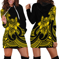 Polynesian Pride Plumeria Flowers Hoodie Dress Polynesian Tribal Yellow Vibe - Wonder Print Shop