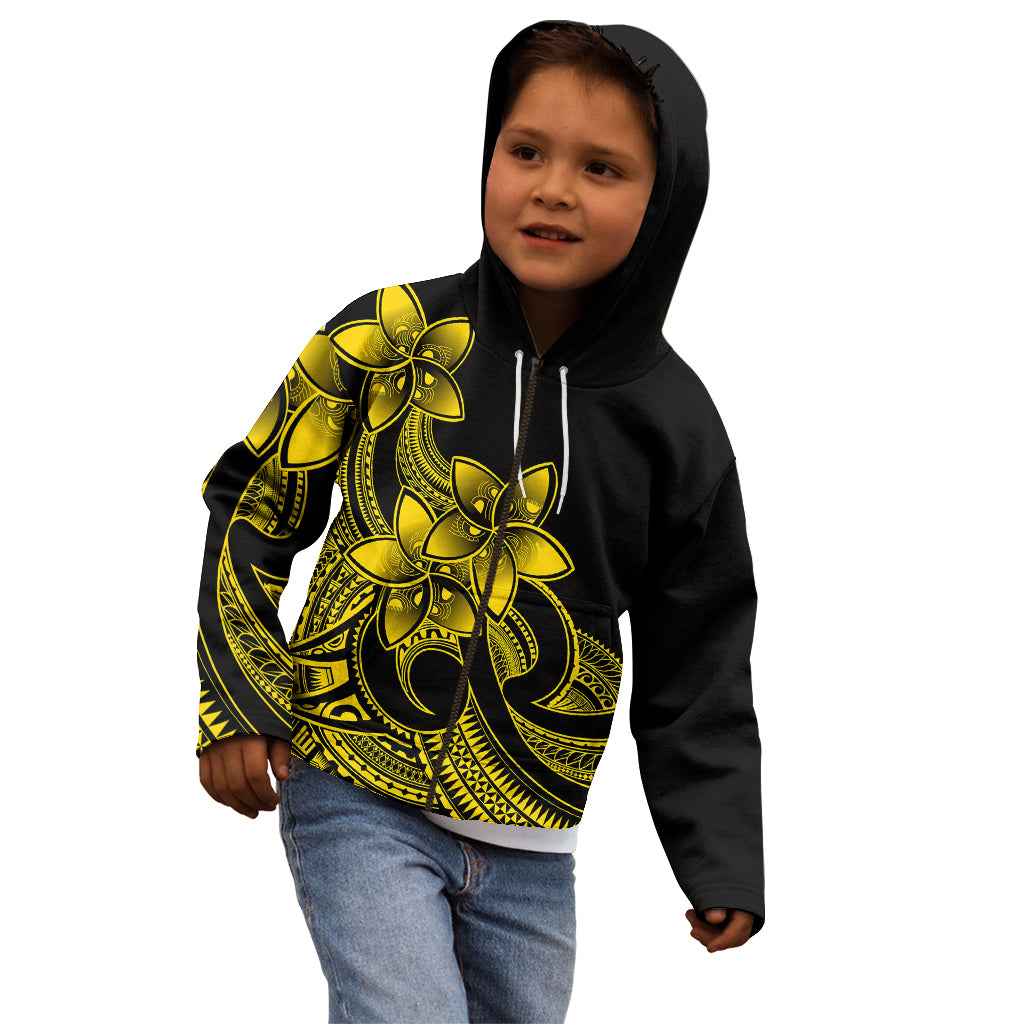 Polynesian Pride Plumeria Flowers Kid Hoodie Polynesian Tribal Yellow Vibe - Wonder Print Shop