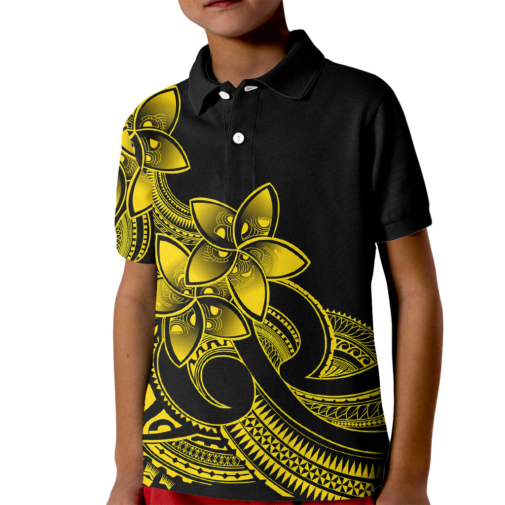 Polynesian Pride Plumeria Flowers Kid Polo Shirt Polynesian Tribal Yellow Vibe - Wonder Print Shop