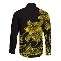 Polynesian Pride Plumeria Flowers Long Sleeve Button Shirt Polynesian Tribal Yellow Vibe - Wonder Print Shop