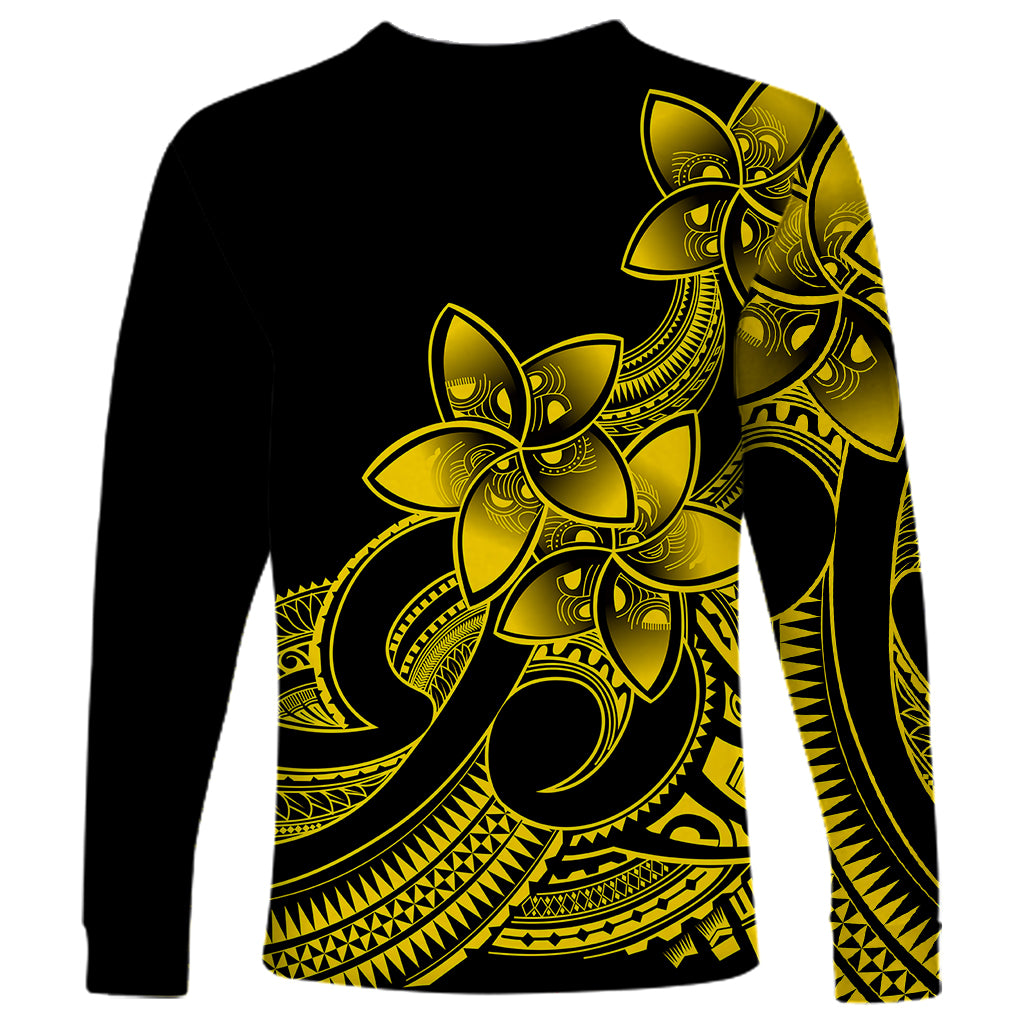 Polynesian Pride Plumeria Flowers Long Sleeve Shirt Polynesian Tribal Yellow Vibe - Wonder Print Shop