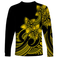 Polynesian Pride Plumeria Flowers Long Sleeve Shirt Polynesian Tribal Yellow Vibe - Wonder Print Shop