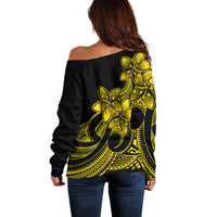 Polynesian Pride Plumeria Flowers Off Shoulder Sweater Polynesian Tribal Yellow Vibe - Wonder Print Shop