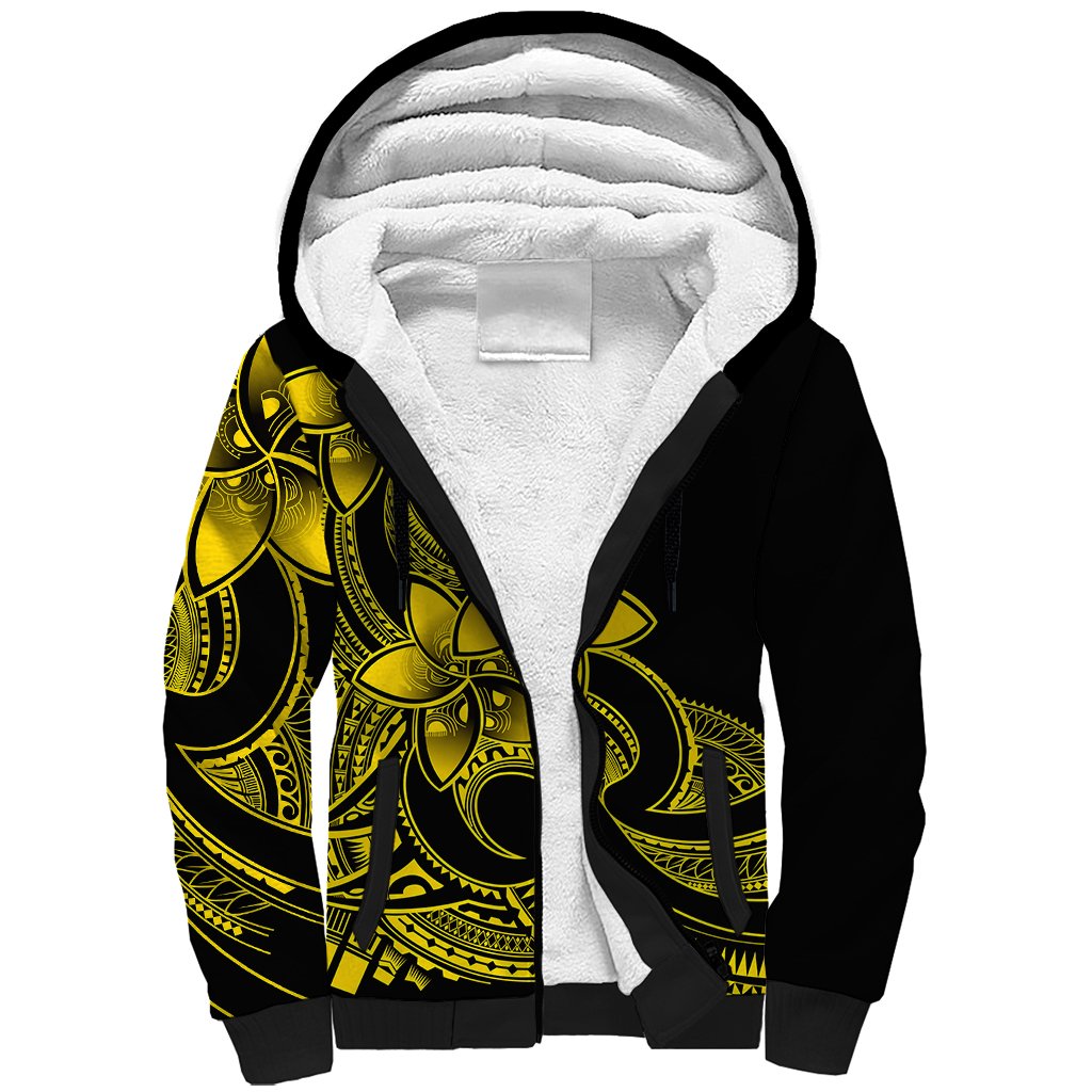 Polynesian Pride Plumeria Flowers Sherpa Hoodie Polynesian Tribal Yellow Vibe - Wonder Print Shop