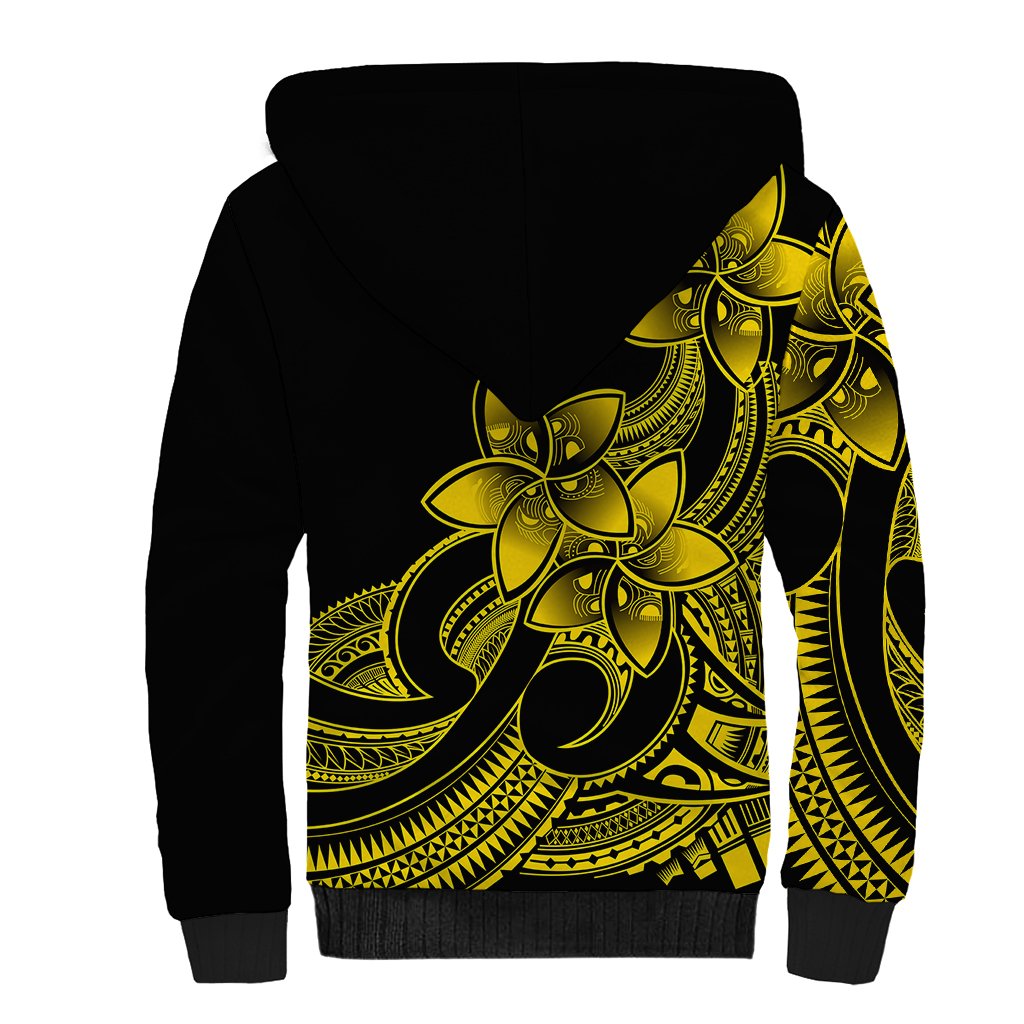 Polynesian Pride Plumeria Flowers Sherpa Hoodie Polynesian Tribal Yellow Vibe - Wonder Print Shop
