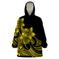 Polynesian Pride Plumeria Flowers Wearable Blanket Hoodie Polynesian Tribal Yellow Vibe - Wonder Print Shop