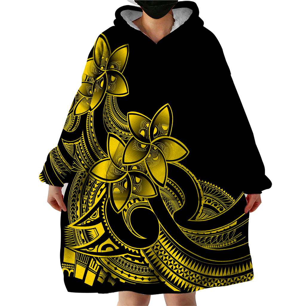 Polynesian Pride Plumeria Flowers Wearable Blanket Hoodie Polynesian Tribal Yellow Vibe - Wonder Print Shop