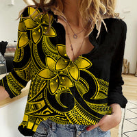 Polynesian Pride Plumeria Flowers Women Casual Shirt Polynesian Tribal Yellow Vibe - Wonder Print Shop