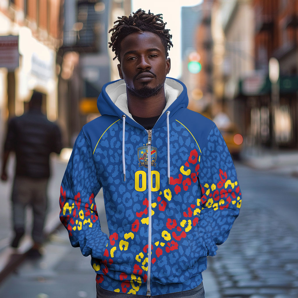 DR Congo Kopo ya Mokili Custom Zip Hoodie Kuba Kingdom Pattern Edition