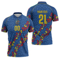 DR Congo Kopo ya Mokili Custom Zipper Polo Shirt Kuba Kingdom Pattern Edition