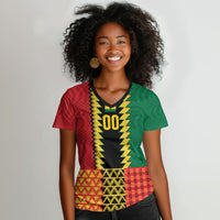 Ghana Wiase Kuruwa Custom Women V-Neck T-Shirt Kente Pride Edition