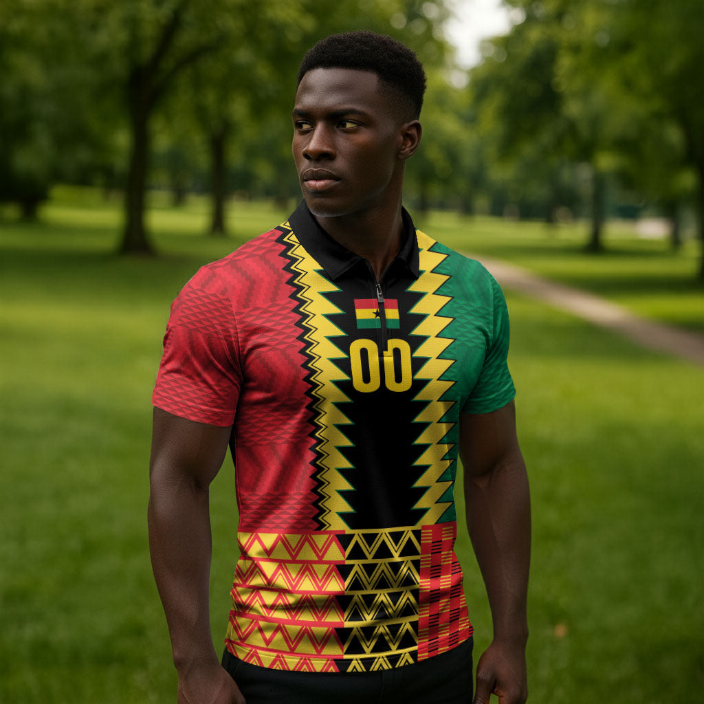 Ghana Wiase Kuruwa Custom Zipper Polo Shirt Kente Pride Edition