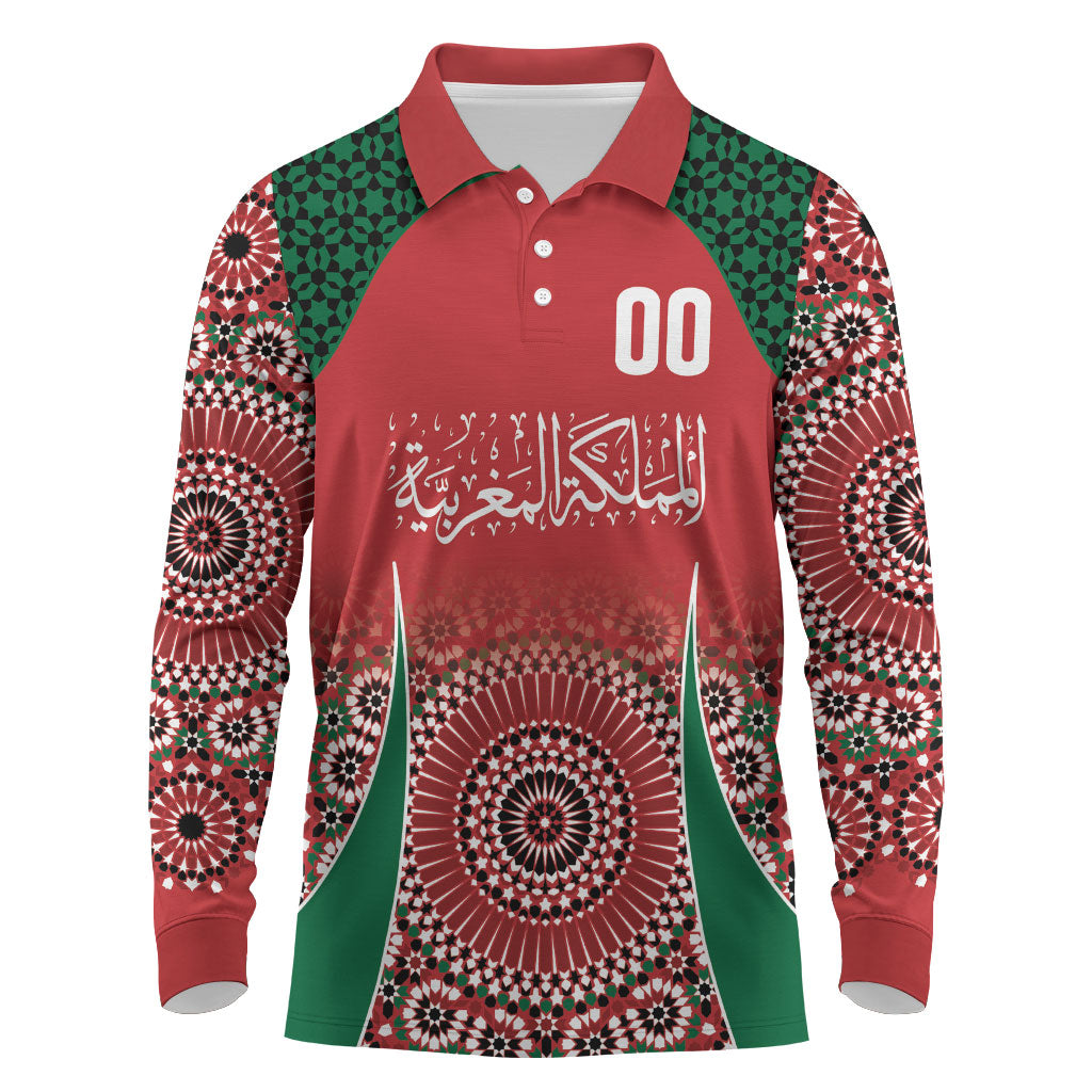 Morocco Yalla Vamos 2026 Custom Long Sleeve Polo Shirt Zellige Mosaic Edition
