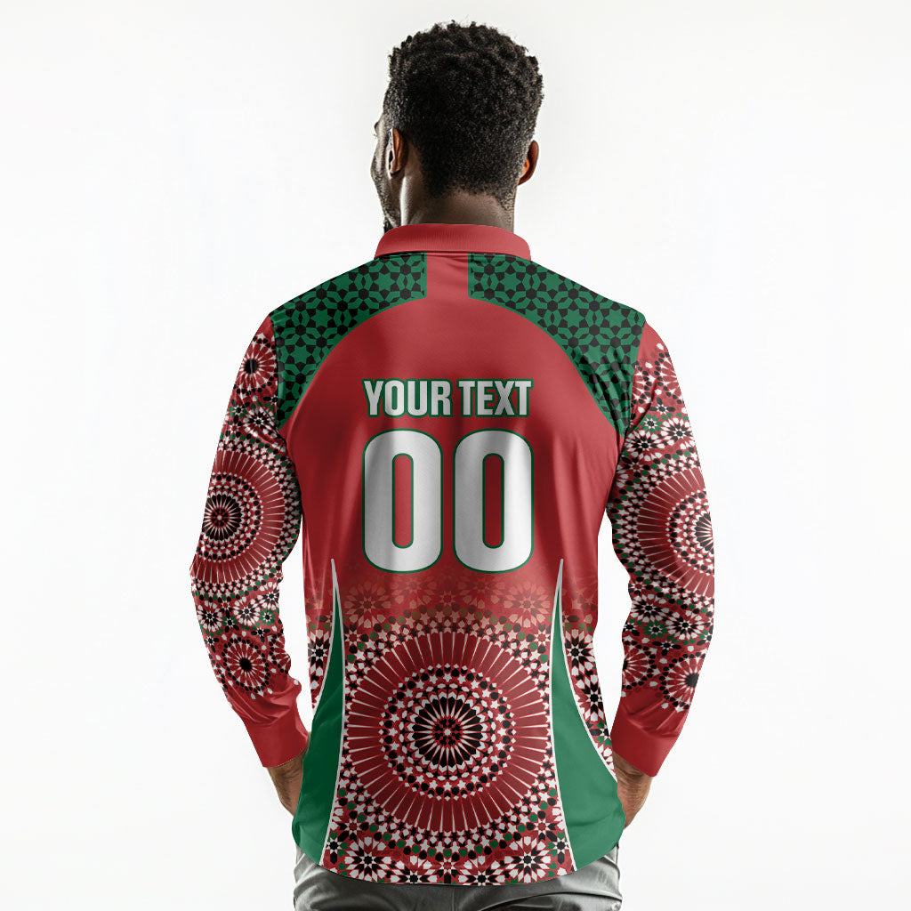 Morocco Yalla Vamos 2026 Custom Long Sleeve Polo Shirt Zellige Mosaic Edition