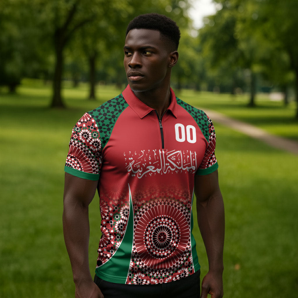 Morocco Yalla Vamos 2026 Custom Zipper Polo Shirt Zellige Mosaic Edition