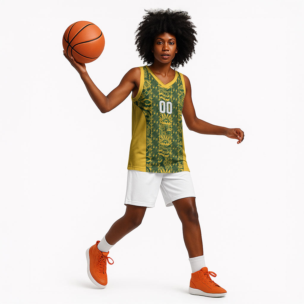 South Africa Indebe Yomhlaba Custom Basketball Jersey Ndebele Art Gold Edition