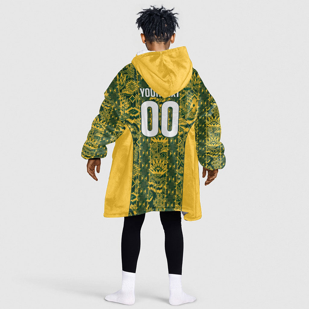 South Africa Indebe Yomhlaba Custom Kid Wearable Blanket Hoodie Ndebele Art Gold Edition