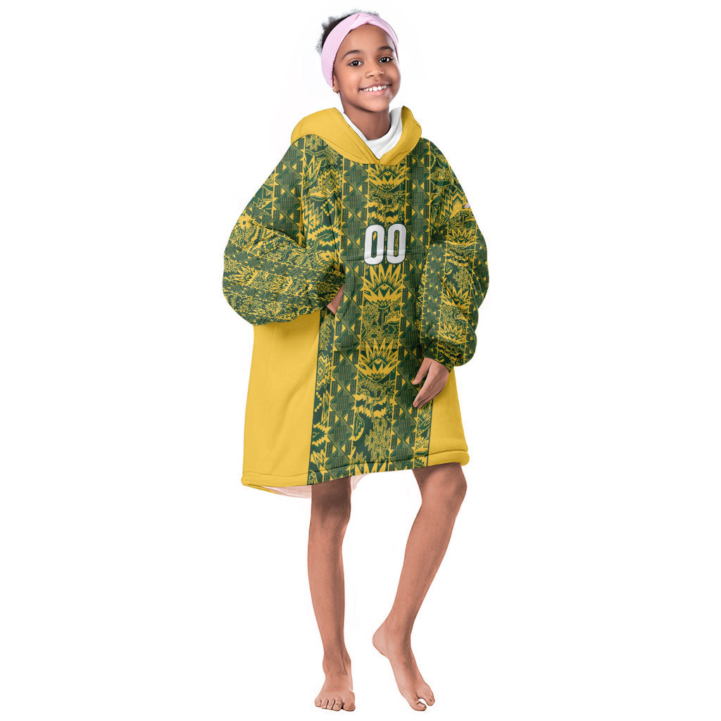South Africa Indebe Yomhlaba Custom Kid Wearable Blanket Hoodie Ndebele Art Gold Edition