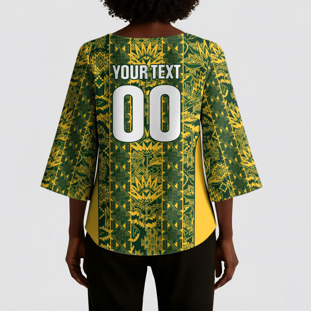 South Africa Indebe Yomhlaba Custom Kimono Sleeve Blouse Ndebele Art Gold Edition
