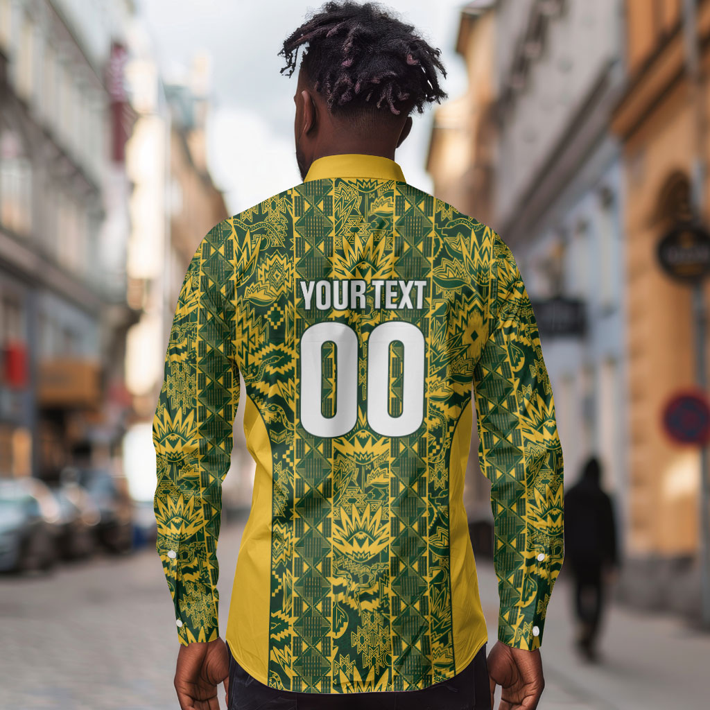 South Africa Indebe Yomhlaba Custom Long Sleeve Button Shirt Ndebele Art Gold Edition