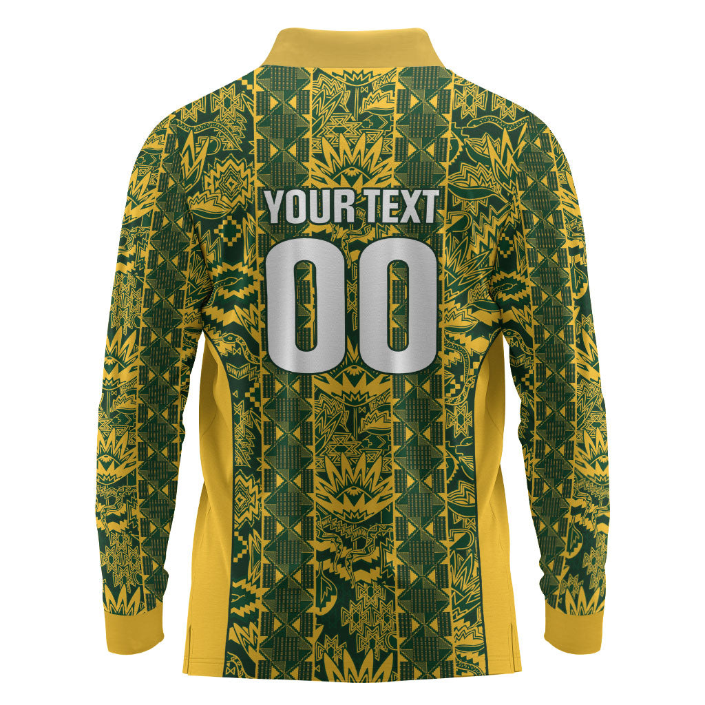 South Africa Indebe Yomhlaba Custom Long Sleeve Polo Shirt Ndebele Art Gold Edition