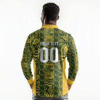 South Africa Indebe Yomhlaba Custom Long Sleeve Polo Shirt Ndebele Art Gold Edition