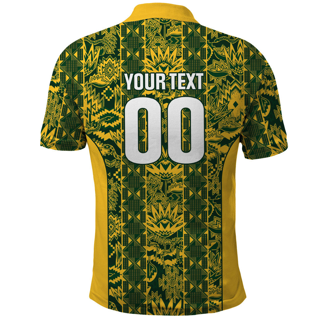 South Africa Indebe Yomhlaba Custom Polo Shirt Ndebele Art Gold Edition